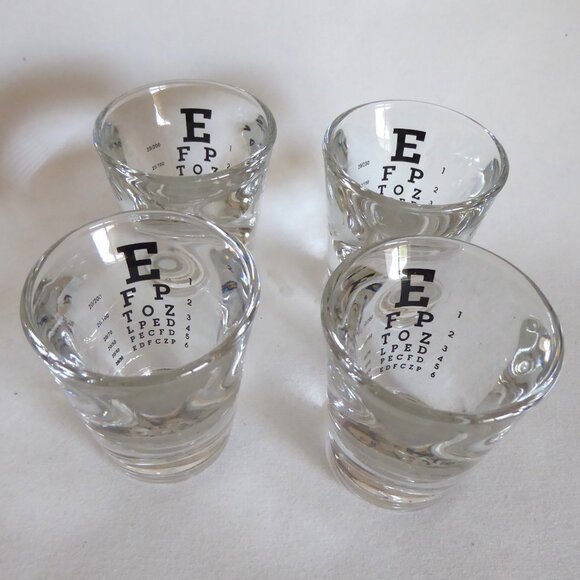 RESTORATION HARDWARE EYE CHART SHOT GLASS SET OF 4 NOVELTY BARWARE - Picture 1 of 7
